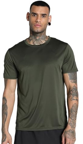 PUMA Unisex Essentials Taped Tee T-Shirts, Dark Olive, S EU