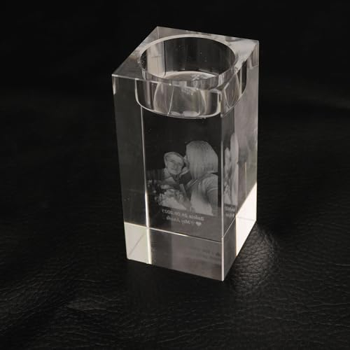Portavelas de Cristal Personalizado, Portavelas de Cristal con Foto en 3D Personalizado, Portavelas de Cristal con Foto Grabada para Decoración del Hogar Regalo de Boda de Navidad