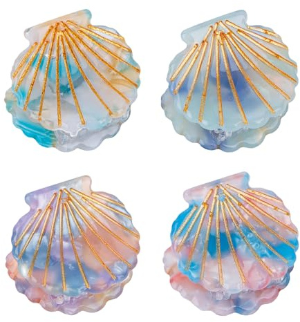 YARIEW Lot de 4 petites pinces à cheveux en coquillages - Petites pinces à cheveux en coquillage - Accessoires pour cheveux de plage - Décorations d'anniversaire - Cadeau