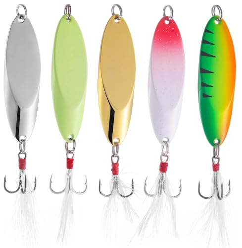 5 Piece Professional Metal Fishing Lure Set Spinner Spoons and Wobblers Perfect for Freshwater Fishing Targeting Snakehead Tilapia and Various Game Fish Species