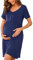 Bresdk Chemise de Nuit de Maternité à Boutons pour Femmes Vêtements de Nuit à Manches Courtes Hôpital d'allaitement, Bouton - Bleu foncé, S