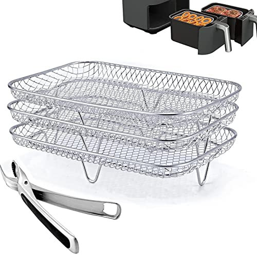 Airfryer Zubehör, 20x14cm 304 Edelstahl Quadratisch Airfryer Zubehör, Dreifacher Grill-Dampfeinsatz, Grill, Heißluftfritteuse Zubehör für Air Fryer