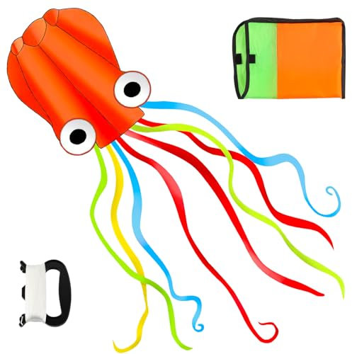 Darryy Octopus Drachen Groß 4m mit Drachenschnur 100m für Jungen, Mädchen, Teenager, Erwachsene (Orange)