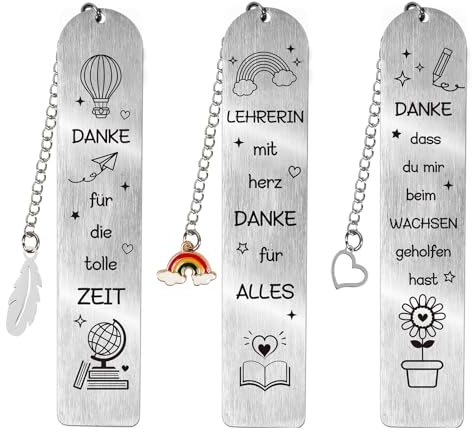 MONCAP 3 Stück Lesezeichen Abschiedsgeschenk für Lehrerin Dankeschön Geschenke Erzieherin Abschied Geschenk Metall Lesezeichen Geschenk für Lehrerin Erzieherin Grundschule Weihnachtsgeschenk