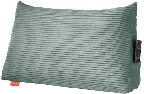 sleepling Rückenkissen Cord Optik, Keilkissen für Bett und Sofa, Lendenkissen, dreieckiges Lesekissen, Kissen mit abnehmbarem waschbarem Bezug, Seitenfach, 70 cm breit, türkis