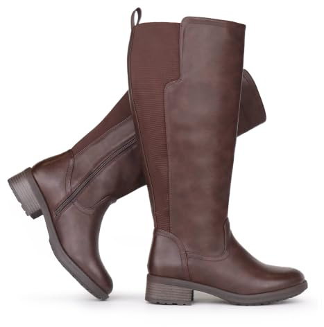 Chicblooms Botas altas hasta la rodilla para mujer, de caña ancha, con cremallera lateral y panel elástico