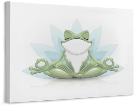 Cmagnifico Gerahmte Leinwand-Wandkunst, lustiger Yoga-Frosch, einzelnes hängendes Bild für Wohnzimmer, Schlafzimmer