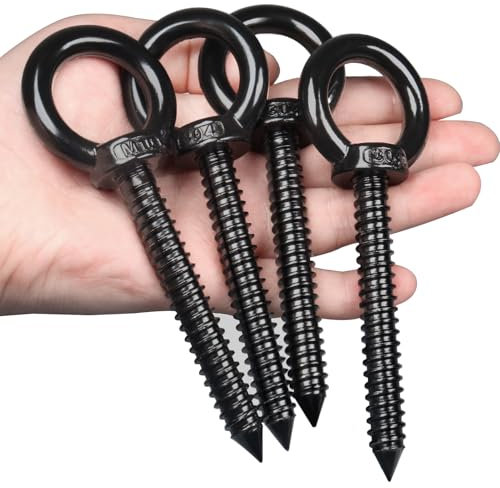 OHIYO 12cm Heavy Duty Eye Hooks M10 Eyelet Screw Load Capacity 200kg Heavy Duty Screw in Eye Hooks for Hammock Stand, Swing Chair, Yoga, Heavy Indoor & Outdoor Uses (Black)