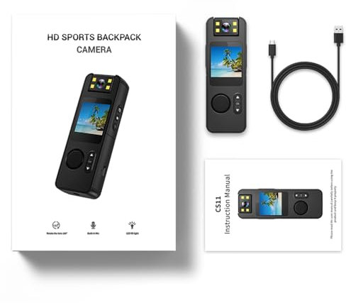 3T6B Body Cam 1080P mit Audio und Video, Körperkamera mit LED-Aufhelllicht, 180° Drehbarem Objektiv, Rückenclip, WiFi-Verbindung, Nachtsicht-Bewegungserkennung für Rekord Sport Polizei Motorrad
