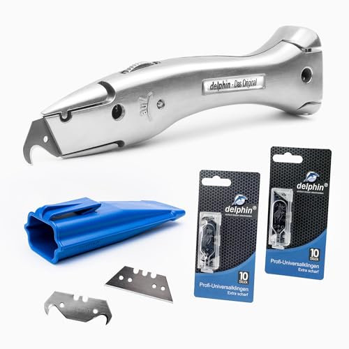 Delphin Teppich- und Vinylmesser-Set Mit Messer, Hakenklingen, Trapezklingen und Kunststoffköcher