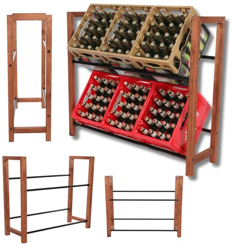 MODO24 Getränkekistenregal RSO Holz und Metall, Stabil, Kistenregal für 6 Kisten, Getränkeregal, Kistenständer, Freistehend, Kistenhalter, Kellerregal, Lagerregal, 94,5x32x111,5 cm, Braun/Schwarz
