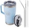 Neon Kactus 600ml/20oz Insulated Travel Mug with Handle, 2 x Stainless Steel Straws & 2 x Spillproof Lids, Vacuum Double Wall Stainless Steel Tumbler for Hot & Cold Drinks - Sea Breeze