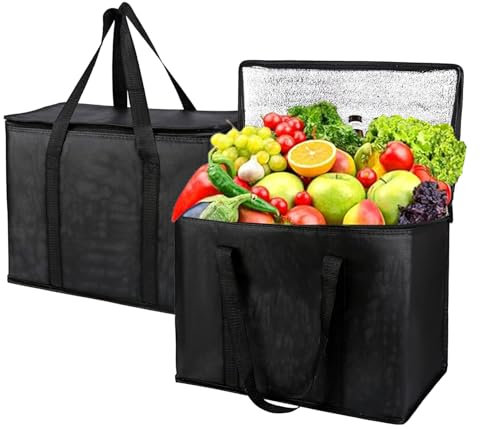 Nevera plegable de 30 l, bolsa térmica grande, plegable, bolsa térmica, para oficina, trabajo, exterior, viajes, ideal como bolsa aislante, cesta de la compra, bolsa de picnic (negro, 43 x 30 x 31 cm)
