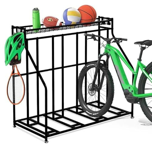 Kapler Bike Rack: 4 Bicycle Storage with Bike Lock & Carry Bag for Garage Backyard, Heavy Duty Multi-functional Parking Stand with Hooks and Shelving Platforms