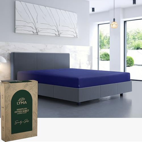 LYMA Bedding Fitted Sheet King, Deep Pocket 30CM, OEKO-TEX Certified, Ultra Soft Nanoplush Double Brushed Quick Dry Fabric, Shrink Wrinkle & Fade Resistant, Easy Care Elastic Bottom Sheet (Navy)