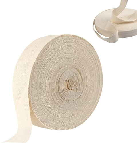 ARCPNRT Baumwollband Schrägband,2cm x 50m / 0,79in x 164 Foot Fischgrätenstich Baumwollband Gurtband,Beige Einfassband Baumwolle Nahtband,Saumband zum Nähen,zum Basteln von Nähpaspeln