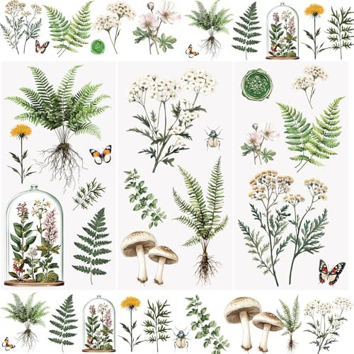 WANDIC 3 Bögen Transfer-Aufkleber, grünes Blattmotiv, wasserfest, Möbelhandwerk, dekorativ für DIY, Scrapbooking, Fotoalben, 15 x 30 cm