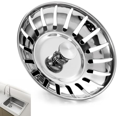 Kitchen Sink Plug Strainer Replacement: 78 mm Stainless Steel Sink Plug – Leak-Proof Drain Stopper Hair Catcher Prevent Clogs Bad Smells – Easy to Clean and Maintenance