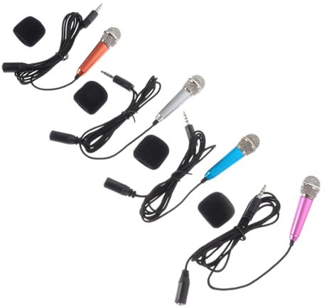 HANABASS 4pcs Mini Microphones Set for Phone Laptop Recording, Portable Portable Mini Cell Phone Microphone Compatible Computer and Tablet, Colorful Karaoke Mic for Video and Voice Capture