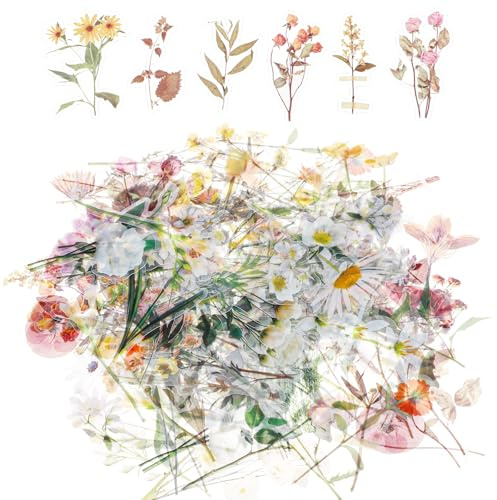 120Pcs Flower Stickers for Scrapbooking Transparent Flowers Scrapbook Stickers Natural Aesthetic Floral Sticker for Scrapbook Supplies,Craft, Card, Laptop, Water Bottle, Journal