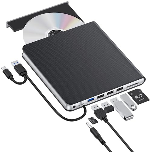 External CD DVD Drive for Laptop USB 3.0 USB C CD Burner External DVD Drive Portable CD ROM Burner Reader Writer Drive External DVD Player for Laptop Desktop PC Windows 11/10/8/7 MacBook Mac OS Linux