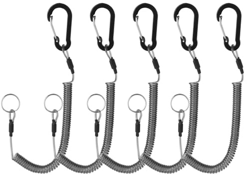 CHUANFU 5 Stück Spiral Schlüsselanhänger, Spiralkabel Schlüsselanhänger Ausziehbar, Elastisch Angeln Lanyards, Tactical Lanyard mit Karabiner, für Angeln Camping Wandern Outdoor Aktivitäten, Schwarz