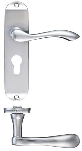 KOOPLES HARDWARE Project Arundel Lever on Euro Backplate – 175mm x 42mm – Satin Stainless Steel Door Handle for Euro Cylinder Locks – Contemporary Commercial Style – Fixings Included (Satin Chrome)
