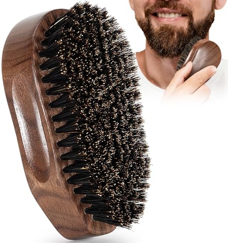 GROOMAGE Beard Brush for Men,4.2 in Boar Bristle Beard Brush & Hair Brush, Natural Black Walnut Wood Handle, Mens Mustache Brushes for Smoothing & Grooming Tool