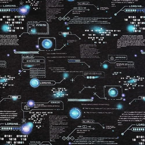 SÜSSE ZWERGE-Stoffe Wintersweat angeraut - warm & kuschelig Loading - Computer - schwarz - Mode Kinderstoff Nähen Meterware 25 cm x 145 cm - Öko Tex Standard 100 Zertifiziert