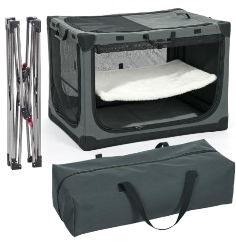 PawHut Hundebox Faltbar Hundetransportbox 90x64x64cm bis 30kg Armeegrün | Abnehmbar Waschbar Bezug, Atmungsaktiv, 600D Oxford-Gewebe, Hundetransportbox, Hundetasche, Für Katzen, Reise Auto