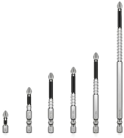 Screwdriver Bits Set 6PCS Impact Driver Bits Magnetic Drill Bits PH2 Bits Anti Slip Alloy Steel Drill Screwdriver Bits 25mm 50mm 65mm 75mm 100mm 150mm for DIY Home Repair