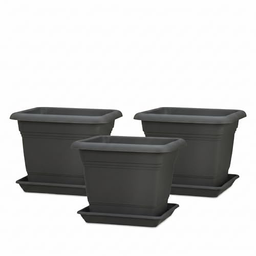 Scheurich Nora 3er Set Pflanztöpfe mit Untersetzern, Grau, Ø 39 cm, H 31,5 cm