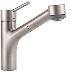 hansgrohe Talis S Stainless Steel Single-Handle Kitchen Faucet, Kitchen Faucets with Pull Out Sprayer, Faucet for Kitchen Sink, Stainless Steel Optic 06462860