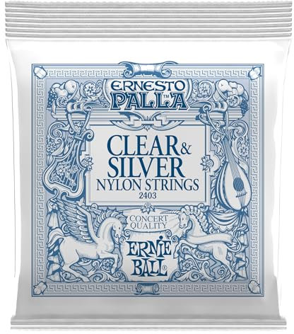 Ernie Ball Ernesto Palla - Cuerdas para guitarra española, transparentes y plateadas