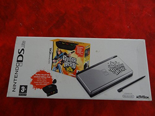 Console DS lite argent et noire + jeu Guitar Hero On Tour + 1 guitare grip + 1 stylet médiator