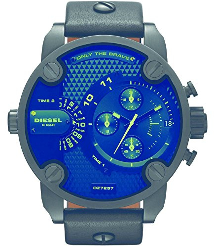 Diesel Herrenuhr The Daddies Series, Multifunktionsuhrwerk, > 46 mm Schwarzes Edelstahlgehäuse mit Lederarmband, DZ7257