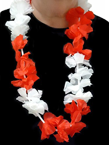 u 12x Blumenkette/Hawaiikette / Halskette - rot-weiß (Polen, Österreich, Schweiz, England.) - Umfang zirka 100cm (1m)