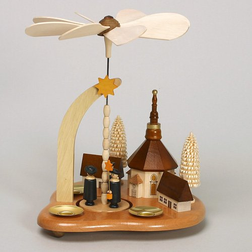 Rudolphs Schatzkiste Tischpyramide Kurrende mit Kirche HxLxB 19x19x24cm NEU Pyramide Minipyramide Holzpyramide Seiffen Erzgebirge Weihnachten Wärmespiel Lichter Figur Holz Flügel Kerzen