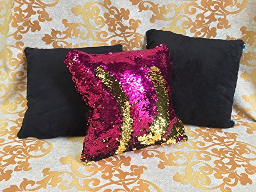 Mermaid Pailletten Kissenbezug Kissen Fall – Umkehrbar Flip Pailletten Sofa 38 x 38 cm Hot Pink & Gold
