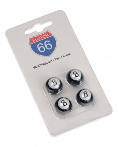 4er Set Ventilkappen Eight Ball in schwarz für Auto und Motorrad