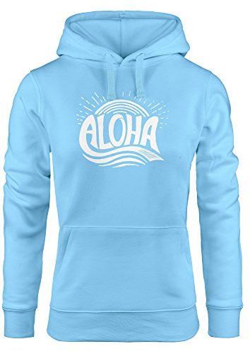 Neverless Hoodie Damen Aloha Wellen Surfing Sommer Kapuzen-Pullover hellblau XS