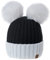 MFAZ Morefaz Ltd Damen Winter Beanie Strickmütze Mütze Doppelt Bommel Pom Pom Wurm SKI Mütze (White Black)
