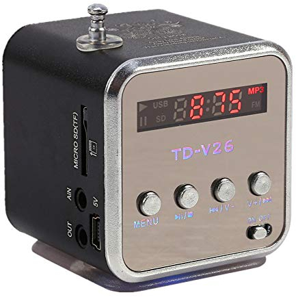 Portable Mini Speaker Music Player FM Radio Battery Powered Mini Digital Display Screen Speaker Music Player for Computer&Cell Phone Support TF card and U disk (Black)