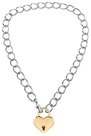 Women Men Lover Heart Lock Necklace Padlock Chain Collar Choker with Key and Box