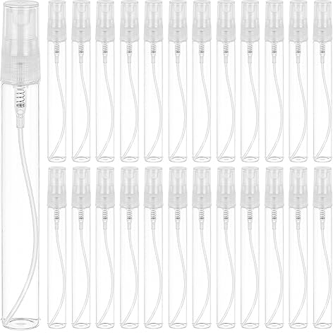 BENECREAT 25 Pack 10ml Botella Cristal de Spray Transparente Vacía de Aerosol de Niebla Botella Rellenable Conveniente para Aceites Esenciales, Productos de Belleza Orgánicos