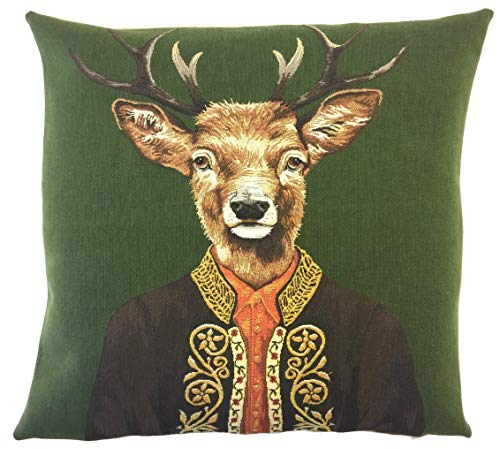 463Opher Hirsch-Kissenbezug Tiroler Dekokissen Berg Deko Gobelin Wurfkissen - Geschenk für Hirsch Liebhaber