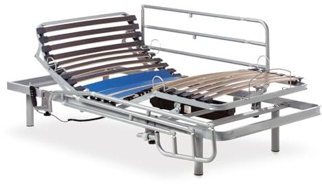 Geriafy - Cama Articulada Eléctrica Reforzada | Barandillas abatibles Resistentes (105x190, Mando por Cable + Barandillas)