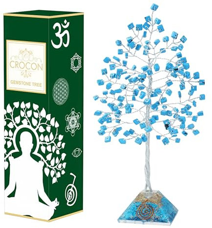 Turquoise Crystal Tree with Orgone Pyramid Base Desk Decor Healing Crystals Bonsai Tree Gifts for Women Office & Shelf Home Room Decor For Mom Sister Girlfriend Present Housewarming