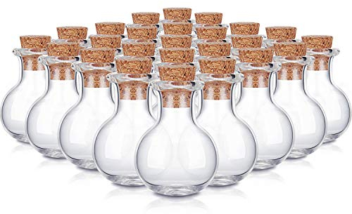 30 Mini Glass Bottles - 0.9 x 0.6 inches Clear Drifting Bottles with Cork Stoppers for Wedding, Birthday Party & DIY Crafts