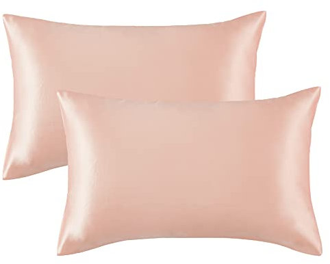 Bedsure Satin Pillowcase for Hair and Skin - Similar to Silk Pillowcase, Cooling Pillow Cases 2 Pack with Envelope Closure, Gifts for Women, Queen & Standard Size 50x75 cm, Blossom Pink